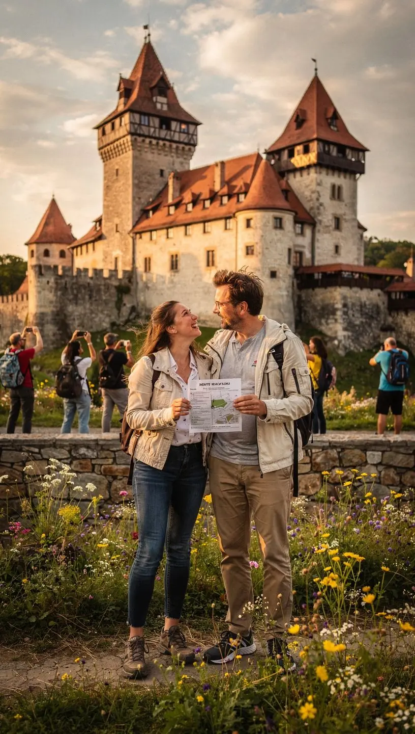 Harta traseului cu marcaje pentru atracții turistice de-a lungul drumului